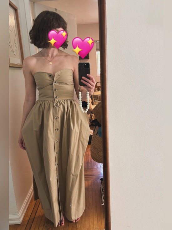 Maryam Nassir Zadeh Dresses & Skirts - Maryam Nassir Zadeh Strapless Button-Front Maxi Dress in Khaki